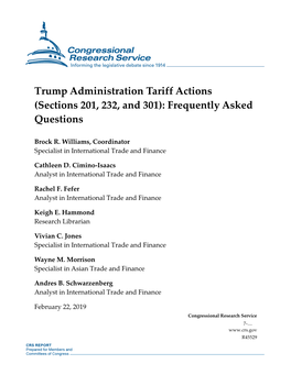 Trump Administration Tariff Actions (Sections 201, 232, and 301): Frequently Asked Questions