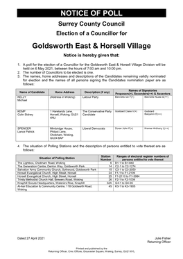 NOTICE of POLL Goldsworth East & Horsell Village