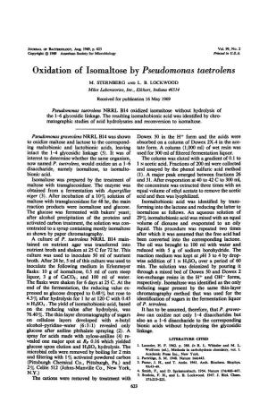 Oxidation of Isomaltose by Pseudomonas Taetrolens