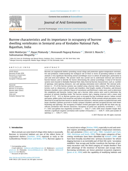 Burrow Characteristics and Its Importance in Occupancy of Burrow Dwelling Vertebrates in Semiarid Area of Keoladeo National Park, Rajasthan, India