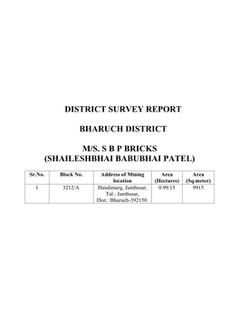 District Survey Report Bharuch District M/S. S B P