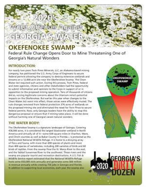 OKEFENOKEE SWAMP Federal Rule Change Opens Door to Mine Threatening One of Georgia’S Natural Wonders
