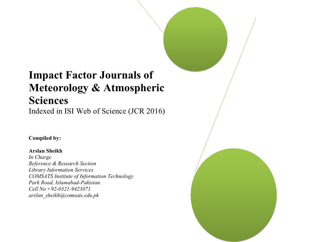 Impact Factor Journals of Meteorology & Atmospheric Sciences