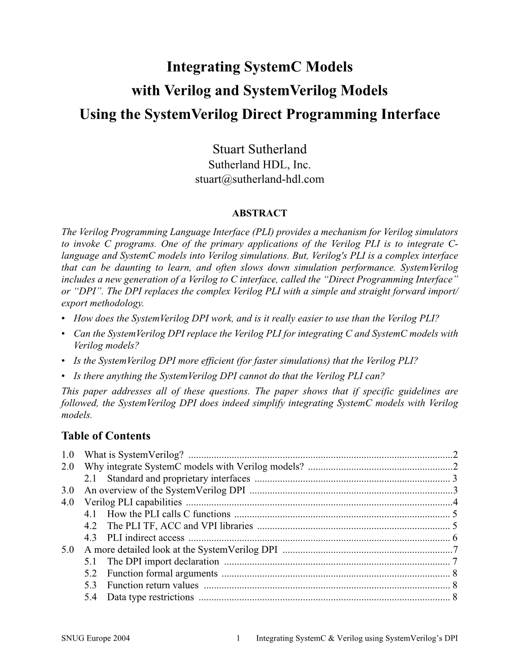 Integrating Systemc Models with Verilog Using the Systemverilog