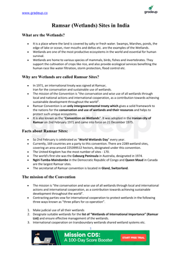 Ramsar (Wetlands) Sites in India