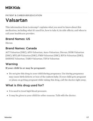 Valsartan: Pediatric Medication
