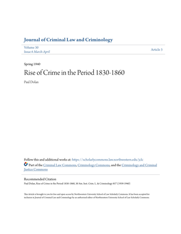 Rise of Crime in the Period 1830-1860 Paul Dolan