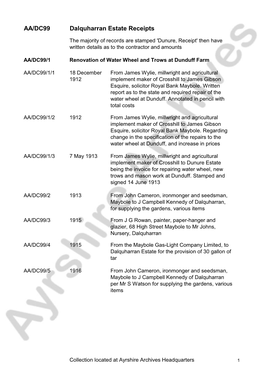 AA/DC99 Dalquharran Estate Receipts