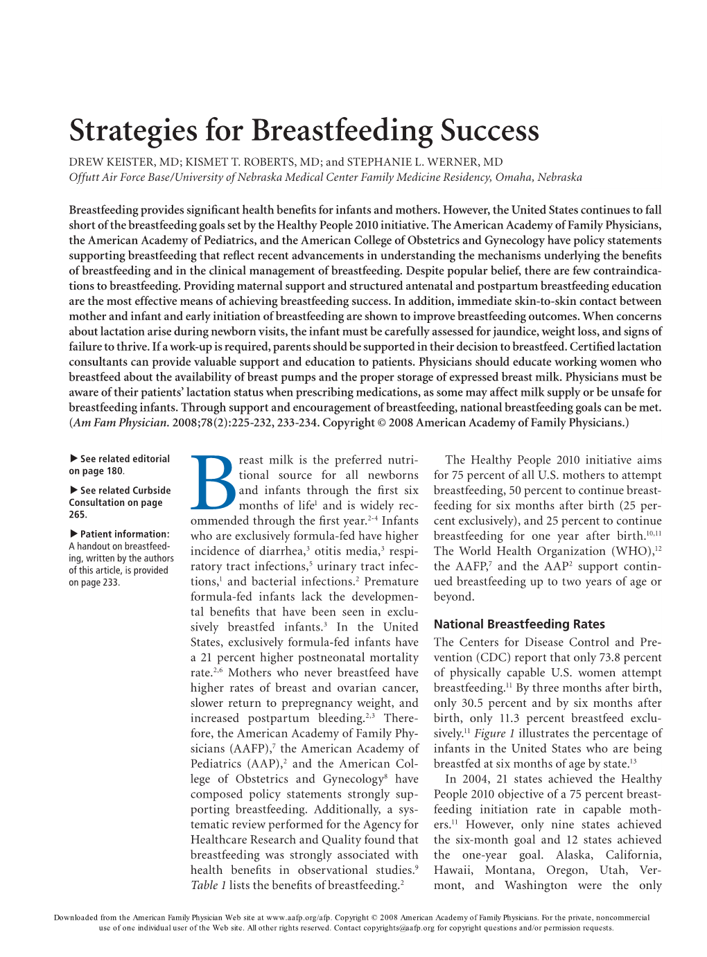 Strategies for Breastfeeding Success Drew Keister, MD; Kismet T