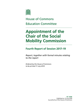 Appointment of the Chair of the Social Mobility Commission