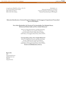 Molecular Identification of Isolated Fungi from Kelantan and Terengganu Using Internal Transcribed Spacer (ITS) Region