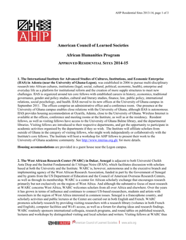 American Council of Learned Societies African Humanities Program