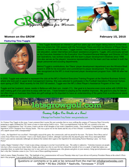 Growing Golfers One Stroke at a Time! a Message from President Tracy Pointer