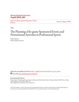 The Planning of In-Game Sponsored Events and Promotional Activities In