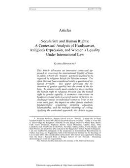 Articles Secularism and Human Rights: a Contextual Analysis Of