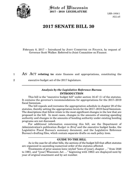 Wisconsin S.B. 30, an Act Relating to State Finances and Appropriations