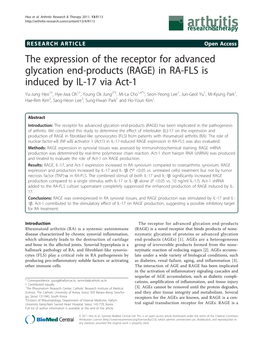 The Expression of the Receptor for Advanced Glycation End-Products