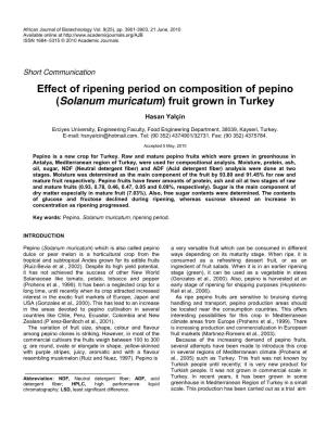 Effect of Ripening Period on Composition of Pepino (Solanum Muricatum) Fruit Grown in Turkey