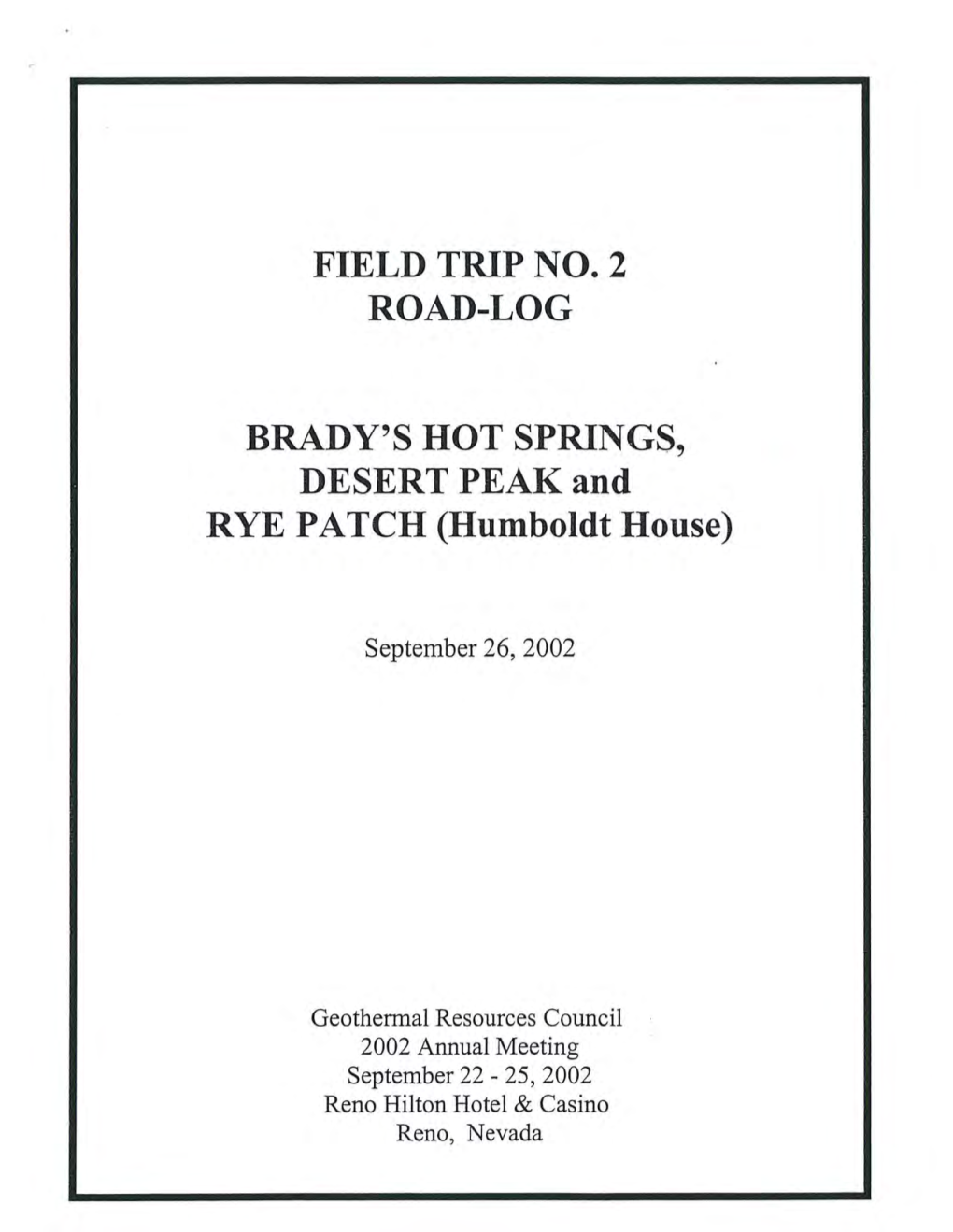 Field Trip No.2 Road-Log Brady's Hot Springs, Desert