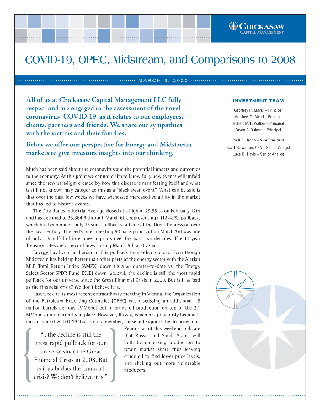 COVID-19, OPEC, Midstream, and Comparisons to 2008