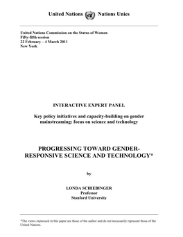 Progressing Toward Gender- Responsive Science and Technology*