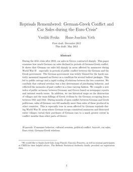 Reprisals Remembered: German-Greek Conflict and Car Sales During the Euro Crisis