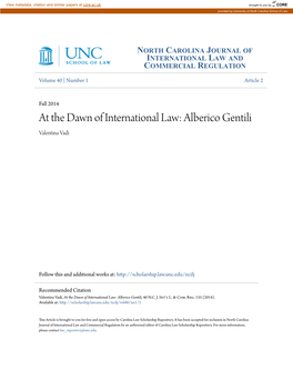 At the Dawn of International Law: Alberico Gentili Valentina Vadi
