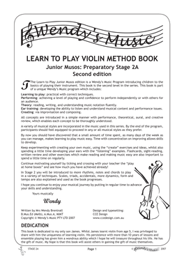 Learn to Play VIOLIN Method Book Junior Musos: Preparatory Stage 2A Second Edition