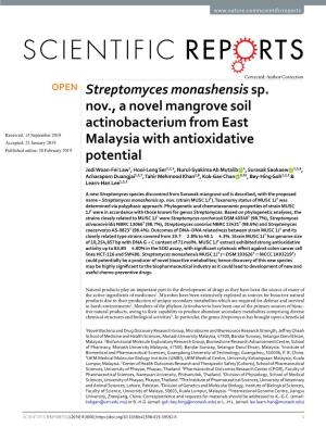 Streptomyces Monashensis Sp. Nov., a Novel Mangrove Soil
