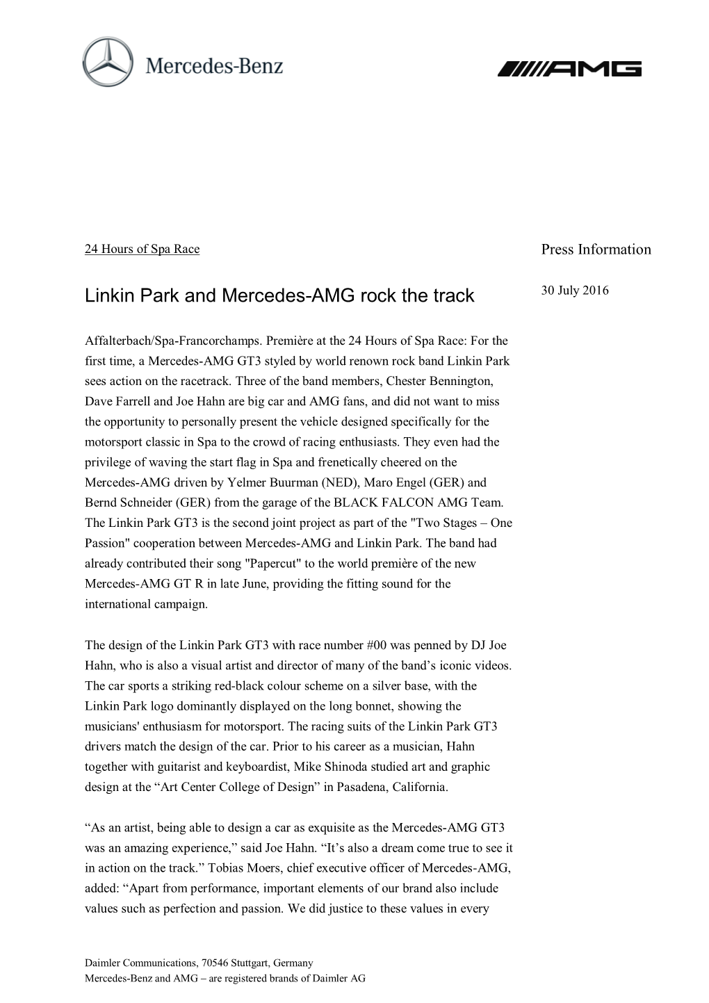 Linkin Park and Mercedes-AMG Rock the Track 30 July 2016