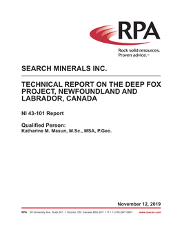 Search Minerals Inc. Technical Report on the Deep Fox Project
