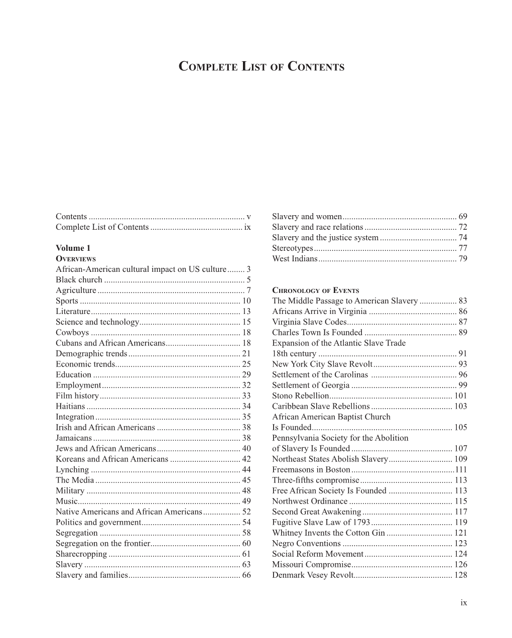 Complete List of Contents