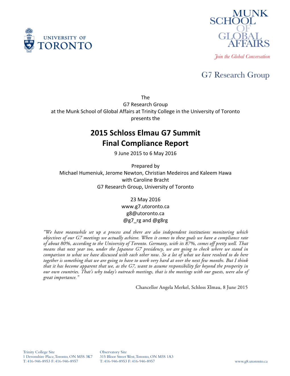 2015 Schloss Elmau G7 Summit Final Compliance Report 9 June 2015 to 6 May 2016