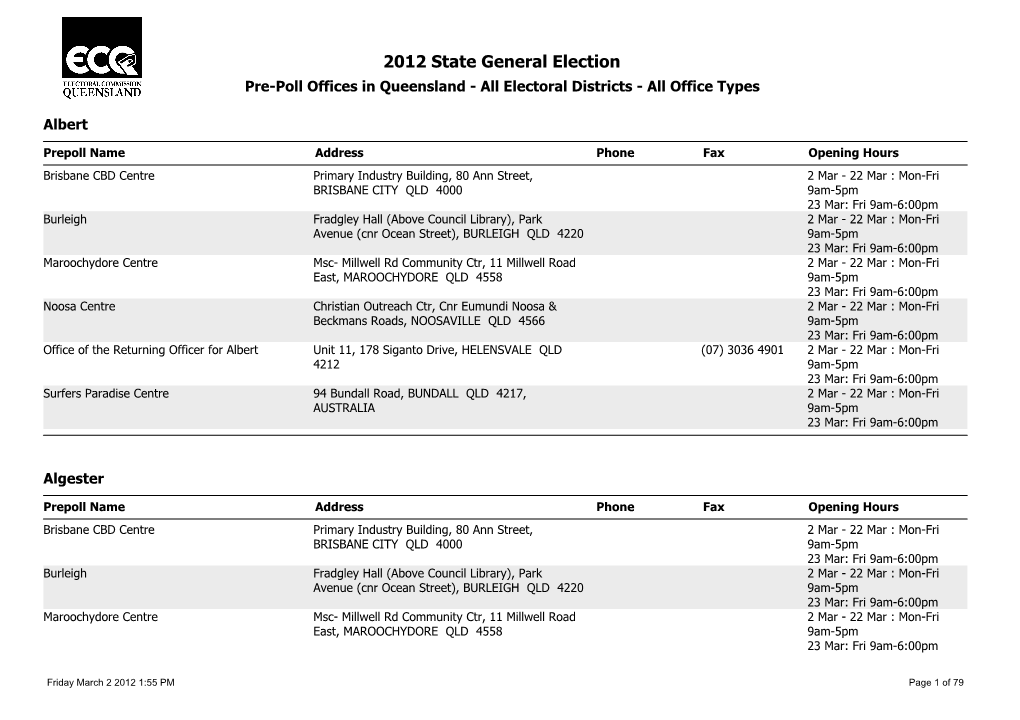 Queensland Pre-Poll Offices