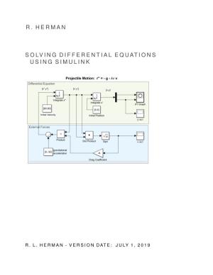 Solving Differential Equations Using Simulink by Russell Herman Is Licensed Under a Creative Com- Mons Attribution-Noncommercial-Share Alike 3.0 United States License