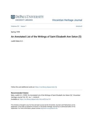 An Annotated List of the Writings of Saint Elizabeth Ann Seton (5)