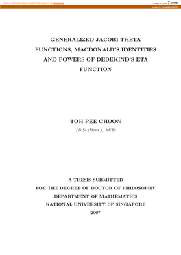 Generalized Jacobi Theta Functions, Macdonald's