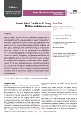 Painful Spinal Conditions in Young Children and Adolescents