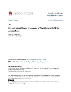 An Analysis of Alfred Loisy's Un Mythe Apologetique