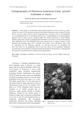 Cytogeography of Glechoma Hederacea Subsp. Grandis (Labiatae) in Japan