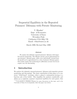 Sequential Equilibria in the Repeated Prisoners' Dilemma with Private