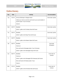 Golf in Scotland Sample Itinerary