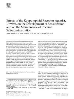Effects of the Kappa-Opioid Receptor Agonist, U69593, on the Development of Sensitization and on the Maintenance of Cocaine Self