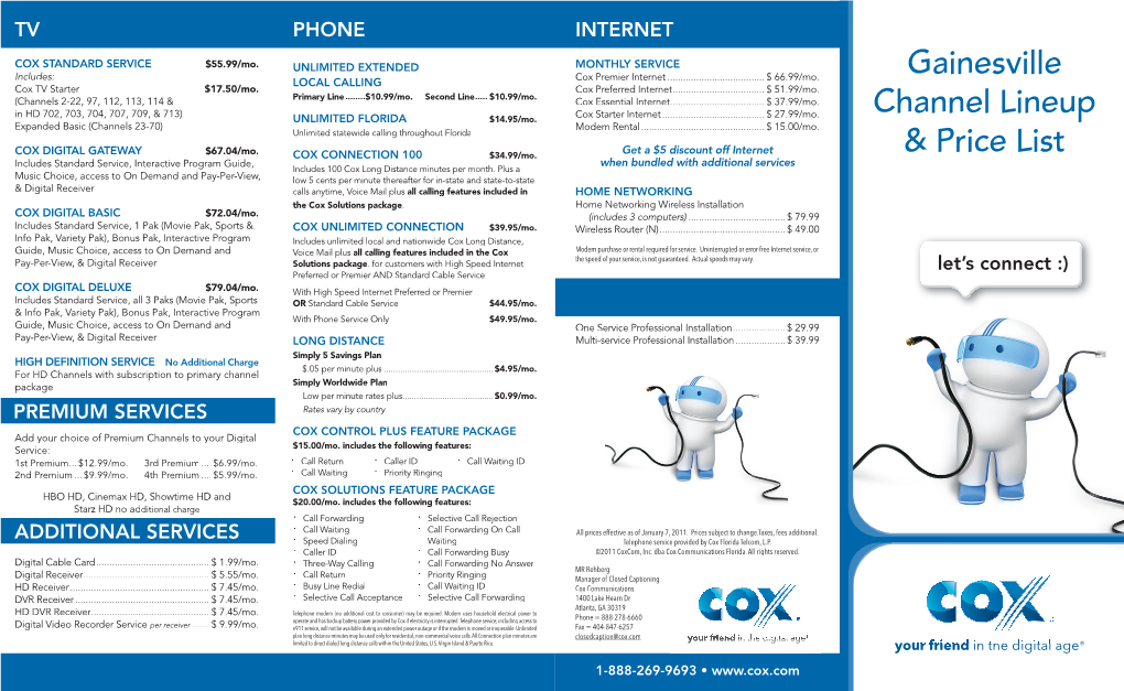 Gainesville Channel Lineup & Price List