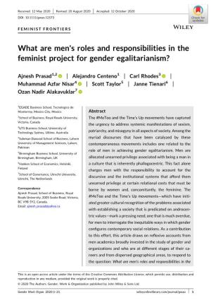 What Are Men's Roles and Responsibilities in the Feminist Project for Gender Egalitarianism?