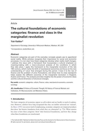 Finance and Class in the Marginalist Revolution Yair Kaldor*