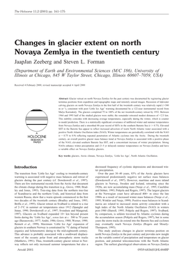Changes in Glacier Extent on North Novaya Zemlya in the Twentieth Century Jaapjan Zeeberg and Steven L