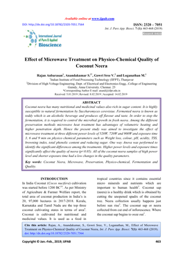 Effect of Microwave Treatment on Physico-Chemical Quality of Coconut Neera