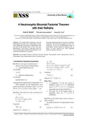 A Neutrosophic Binomial Factorial Theorem with Their Refrains
