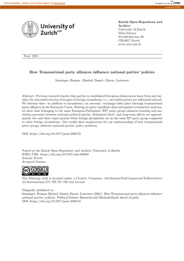 How Transnational Party Alliances Influence National Parties' Policies